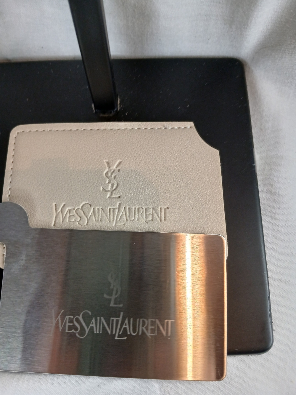 Yves Saint Laurent Pocket/Travel Mirror/Card Holder - Cream and Silver New